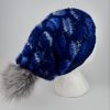 Mütze Blau mit Glitzer und Bommel – Bild 2